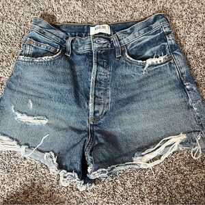 Agolde Raw Hem Distressed Denim Shorts in Blue Wash